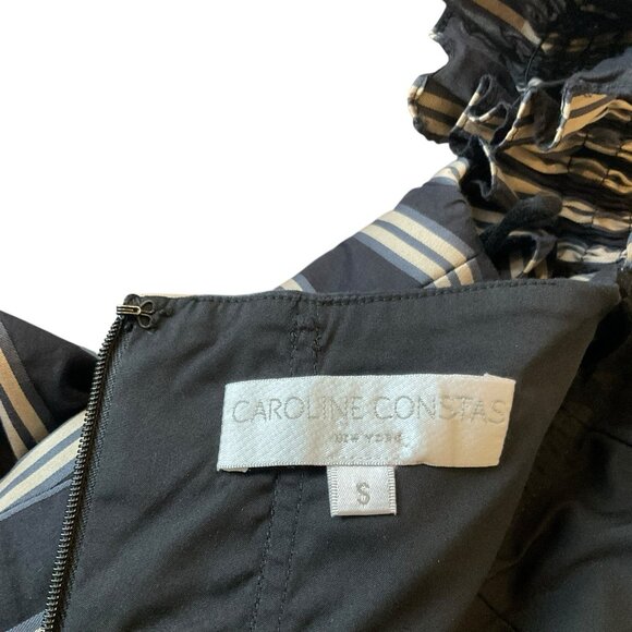 Caroline Constas Tiered High- Low Layered Dress Striped Bow Ruffle Brown Small - Picture 10 of 14